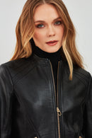 Emily Women's Black Short Leather Jacket | Derimod