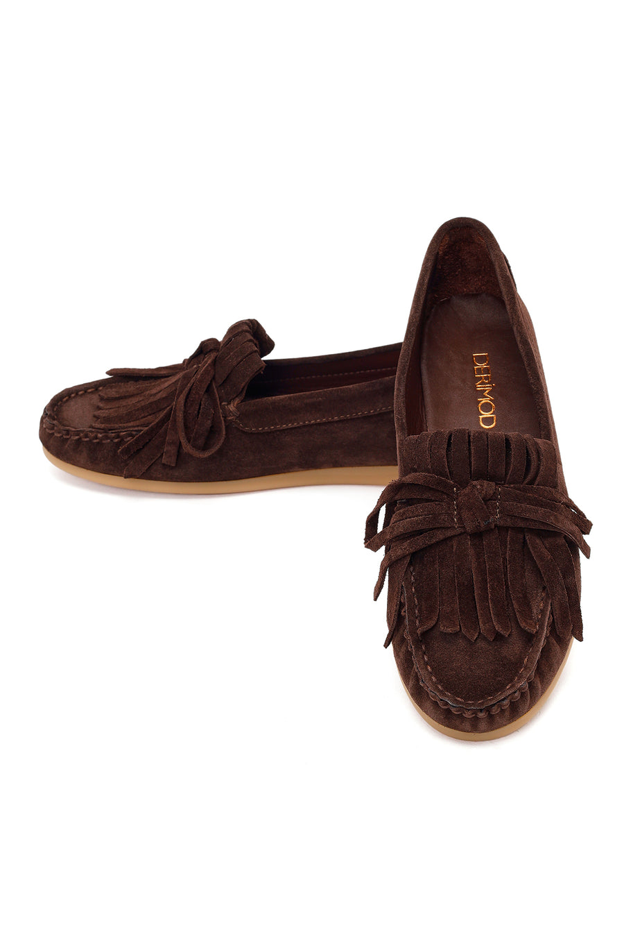 Woman Brown Tasselled Suede Leather Loafers