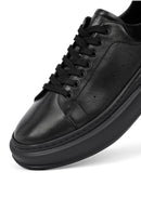 Erkek Siyah Bağcıklı Kalın Tabanlı Deri Sneaker | Derimod