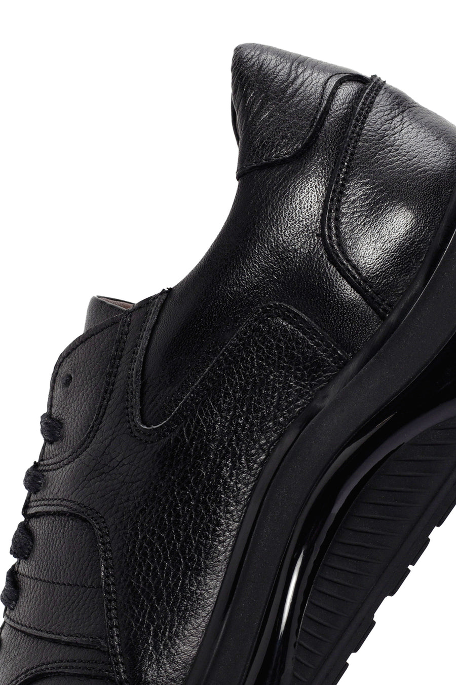 Erkek Siyah Bağcıklı Deri Casual Sneaker