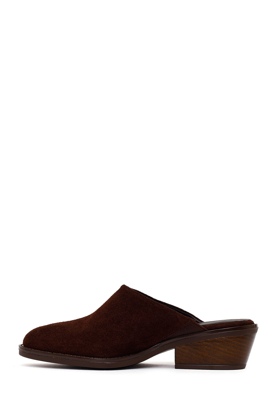 Woman Brown Mule Backless Chunky Heeled Suede Slipper