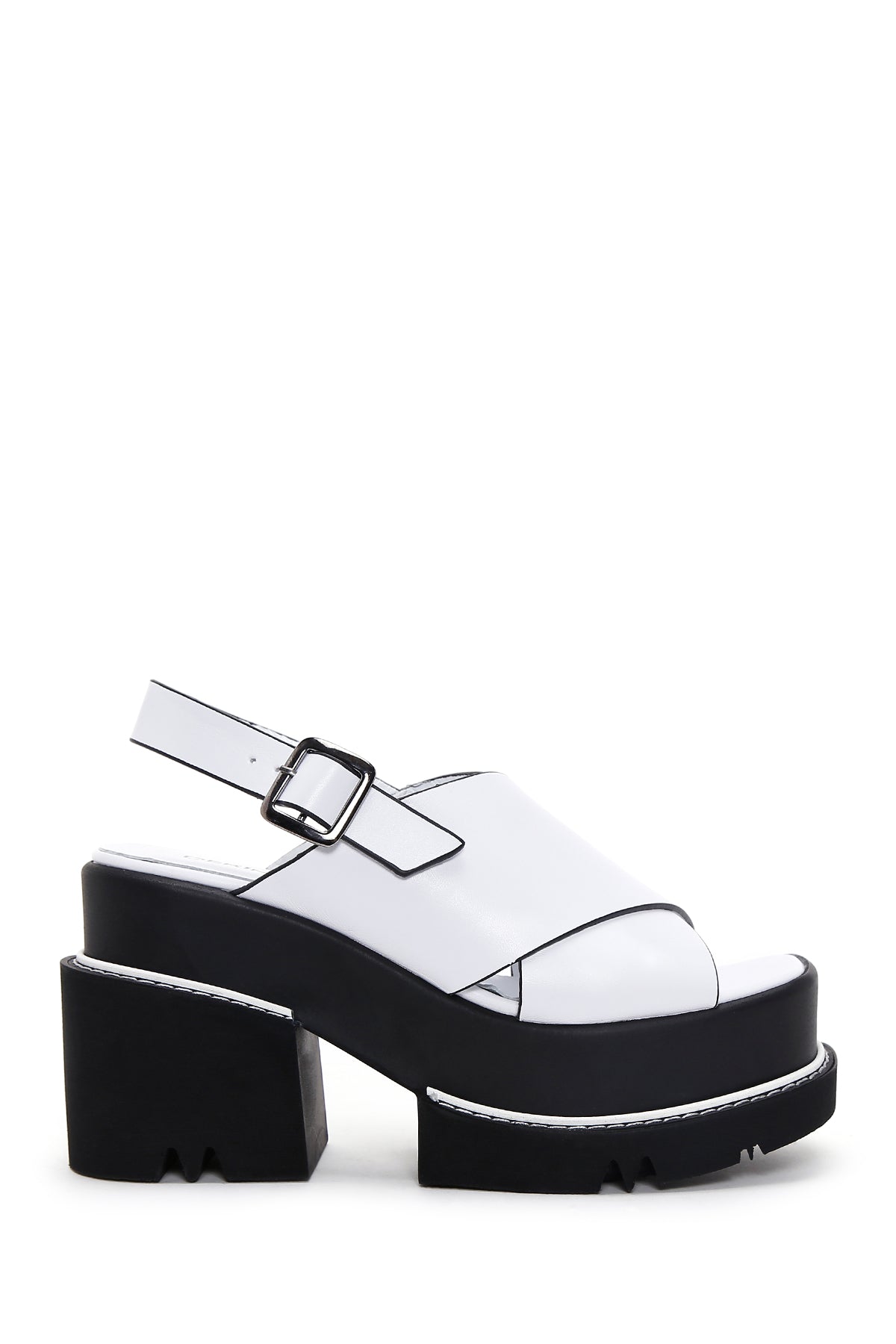 Kadın Beyaz Deri Platform Topuklu Sandalet 23SFD130818 | Derimod