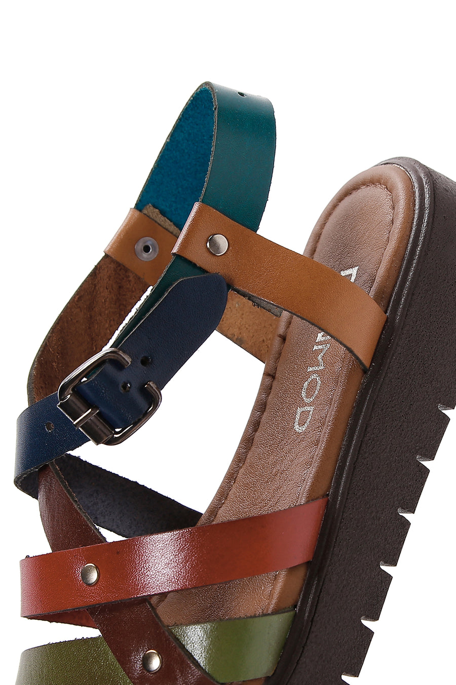 Women's Multicolored Thick-Soled Leather Bodrum Sandals