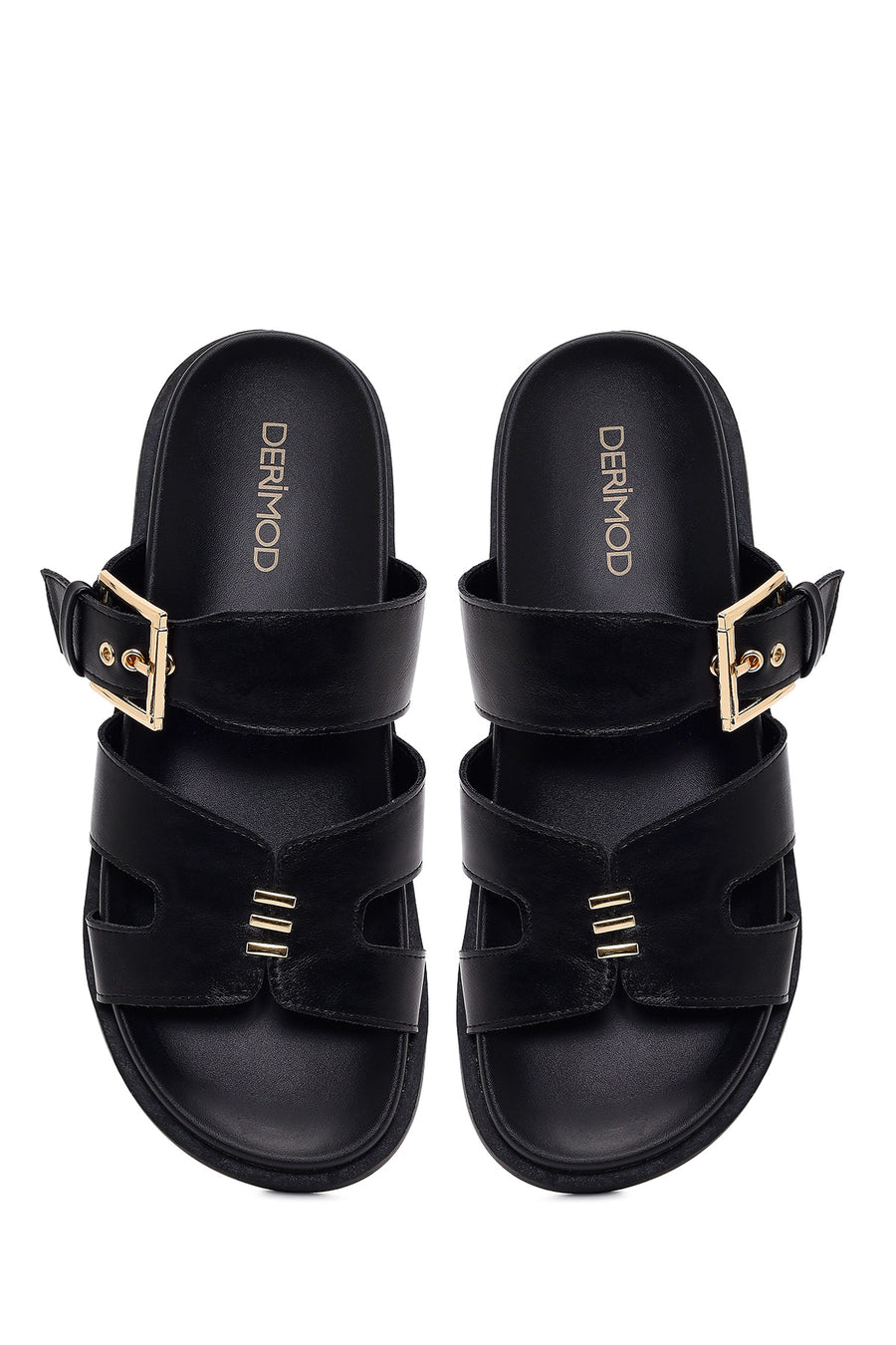 Women's Black Buckled Slippers