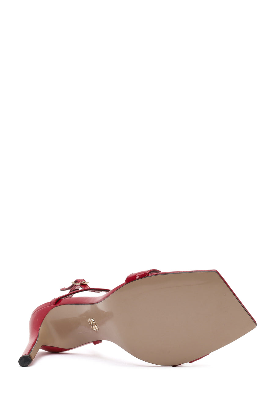 Women's Red Ankle Buckle High Thin Heel Patent Leather Sandals