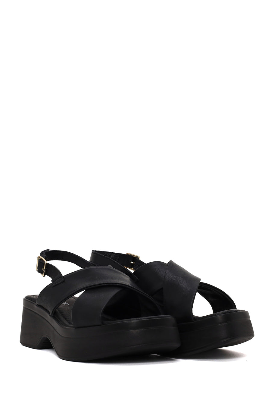 Woman Black Thick-Soled Leather Sandal