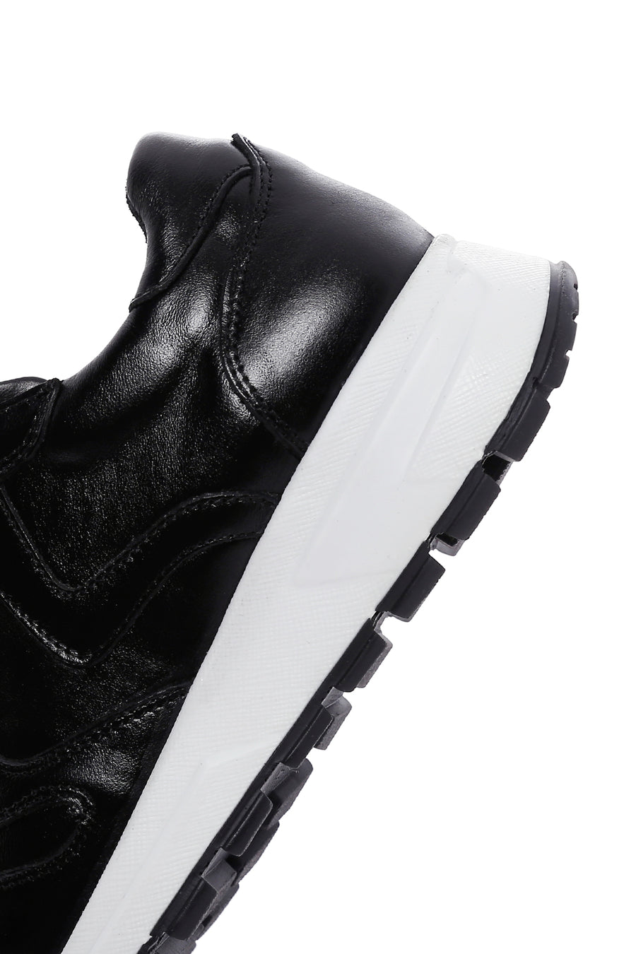 Women's Black Thick Soled Leather Sneaker
