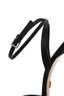 Women's Black Ankle Strap Stone Thin Heeled Leather Stiletto | Derimod