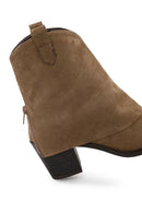 Woman Mink Thick-Heeled Suede Boots | Derimod