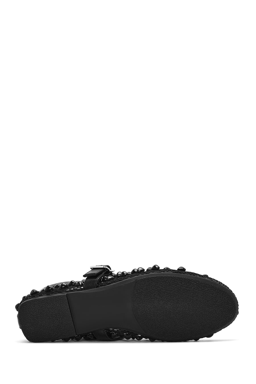 Women's Black Buckled Stoned Fishnet Ballerinas