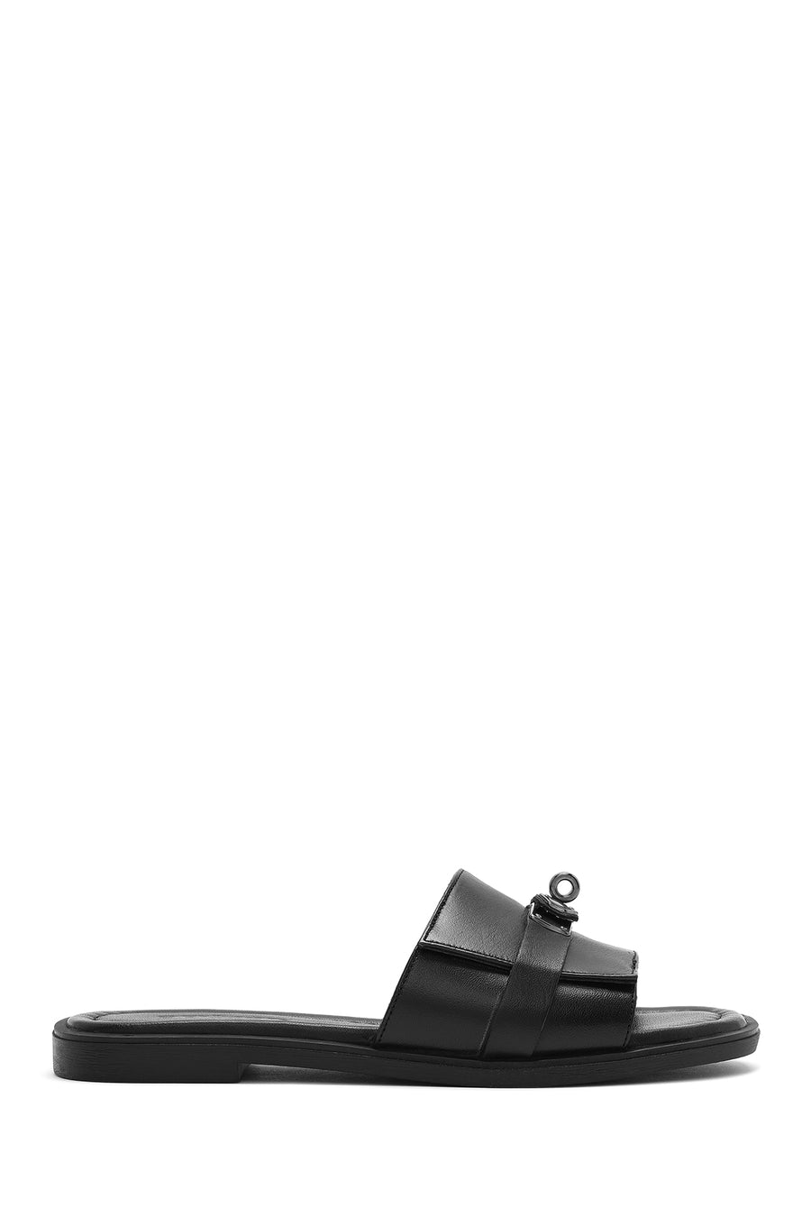 Women's Black Buckle Leather Slippers 25SFD361618 | Derimod