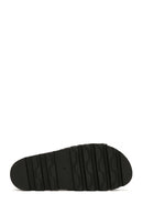 Women's Black Knit Leather Slippers | Derimod