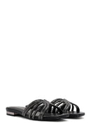 Women's Black Faux Leather Slippers | Derimod