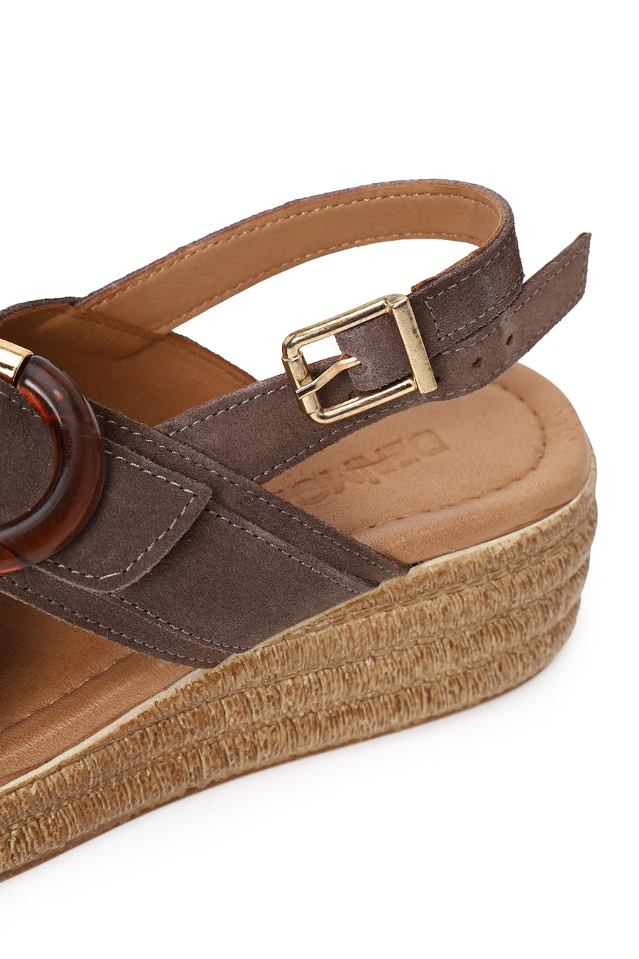 Woman Mink Buckled Wedge Heel Suede Sandal