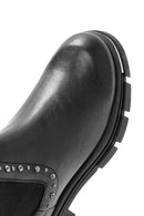 Women's Black Stone Detailed Leather Chelsea Boots | Derimod