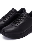 Woman Black Lace-Up Thick-Soled Leather Sneaker | Derimod