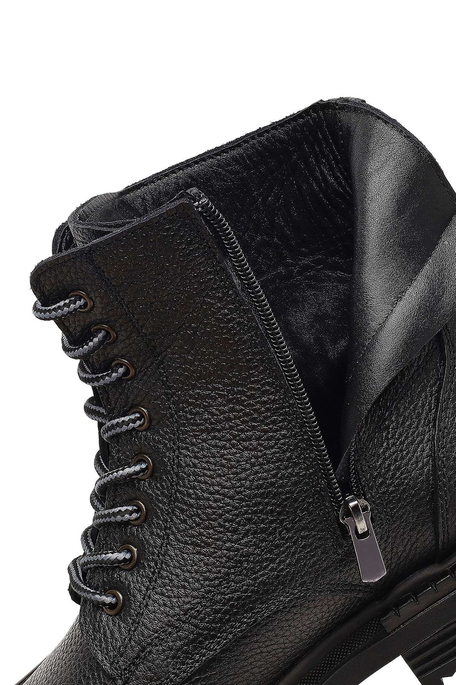 Men's Black Zippered Leather Combat Boots