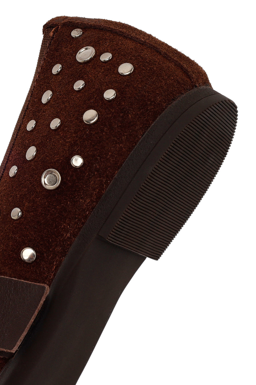 Woman Brown Strappy Studded Suede Leather Ballet Flat