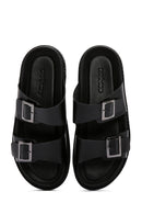 Men's Black Leather Slippers | Derimod