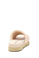 Women's Beige Leather Thick Soled Slippers | Derimod