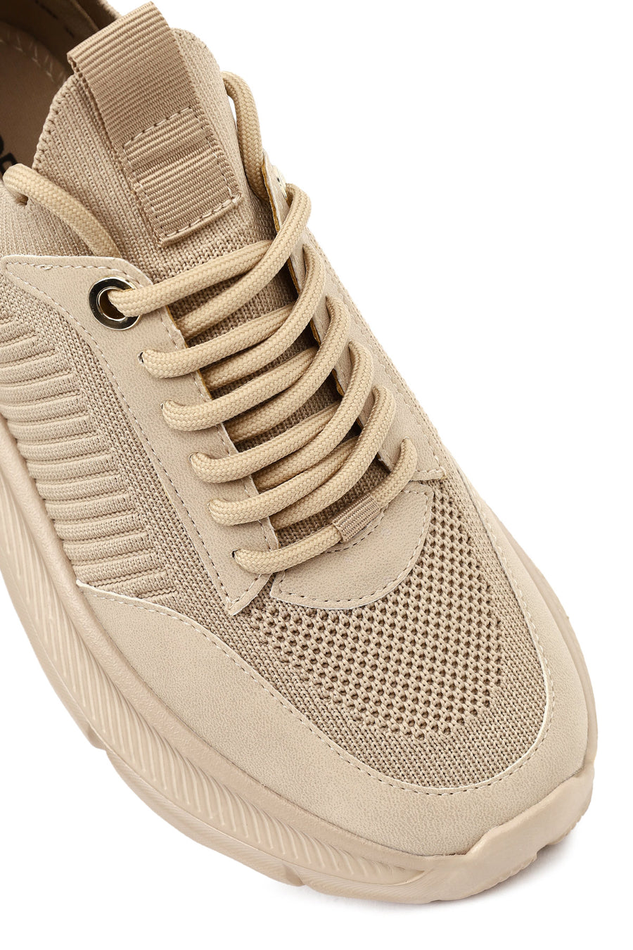 Derimod Zero Kadın Bej Bağcıklı Kalın Tabanlı Kumaş Sneaker