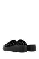 Women's Black Stone Wedge Heeled Slippers | Derimod