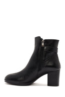 Women's Black Zippered Thick Heeled Leather Boots | Derimod