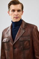 Kevin Men's Brown Blazer Leather Jacket | Derimod