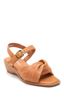Women's Tan Leather Comfort Sandals | Derimod