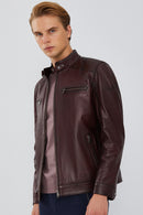 Maxim Men's Claret Red Leather Jacket | Derimod