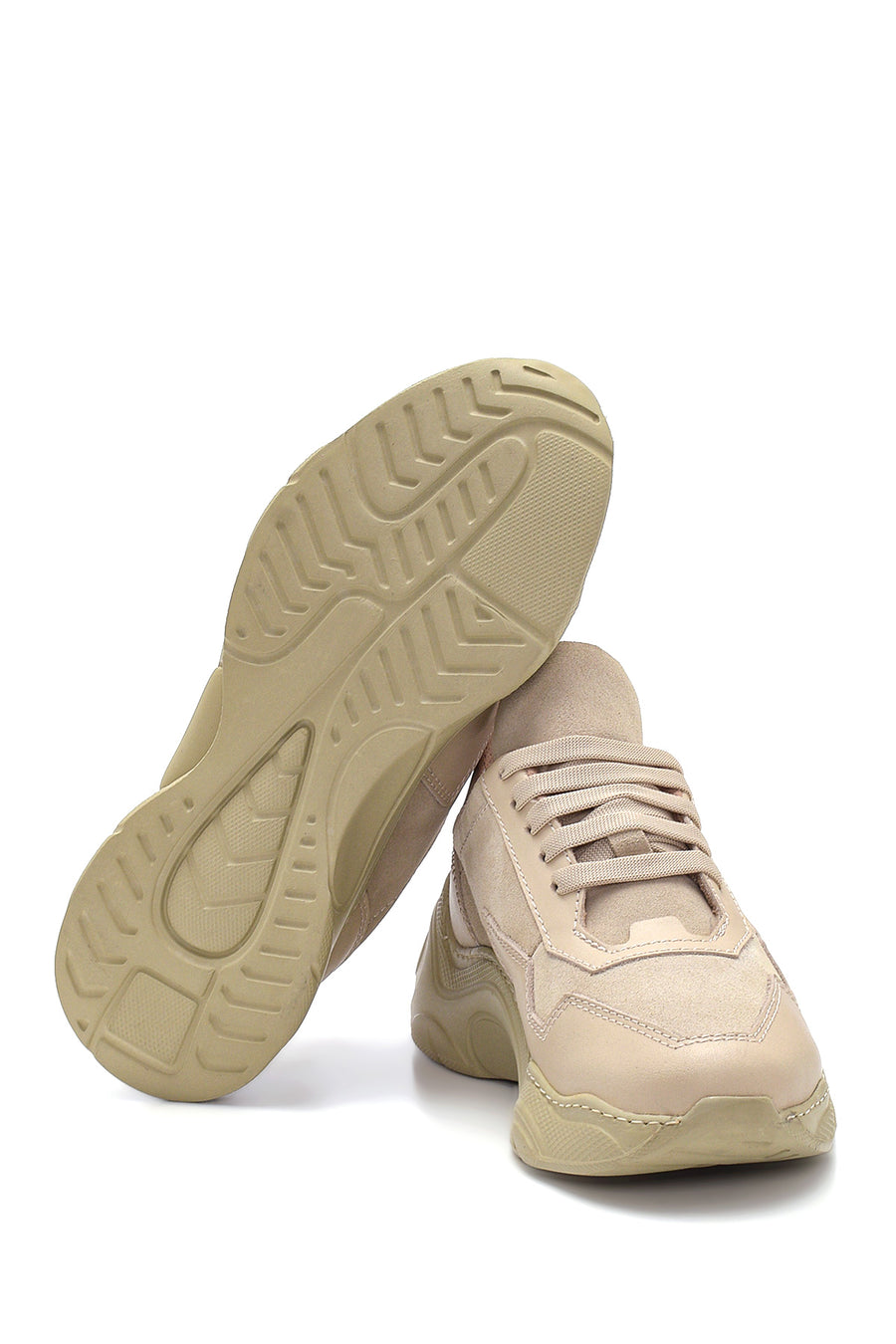 Kadın Bej Deri Yüksek Taban Sneaker