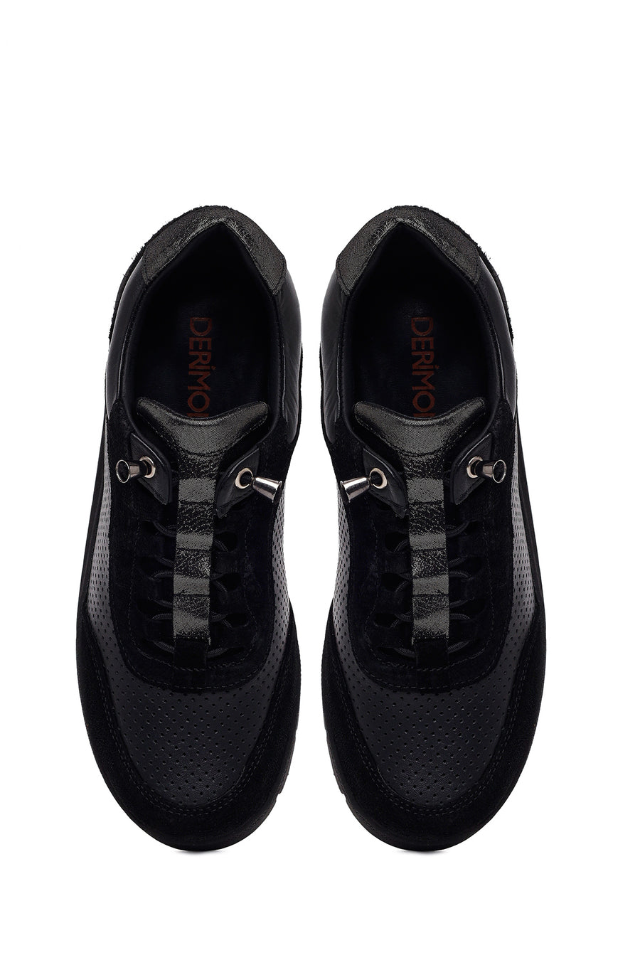 Woman Black Lace-Up Thick-Soled Leather Comfort Shoes