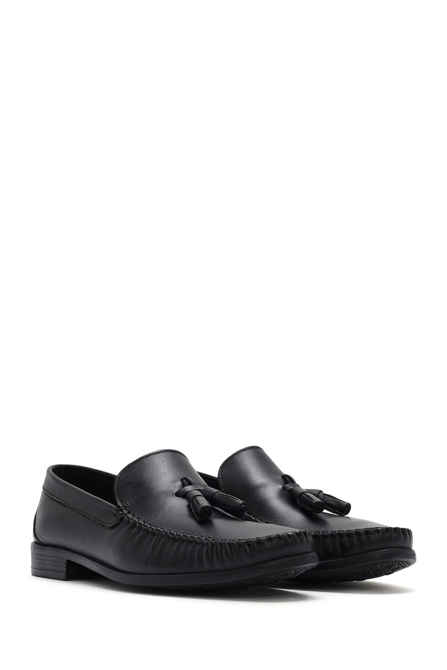 Erkek Siyah Püsküllü Deri Casual Loafer