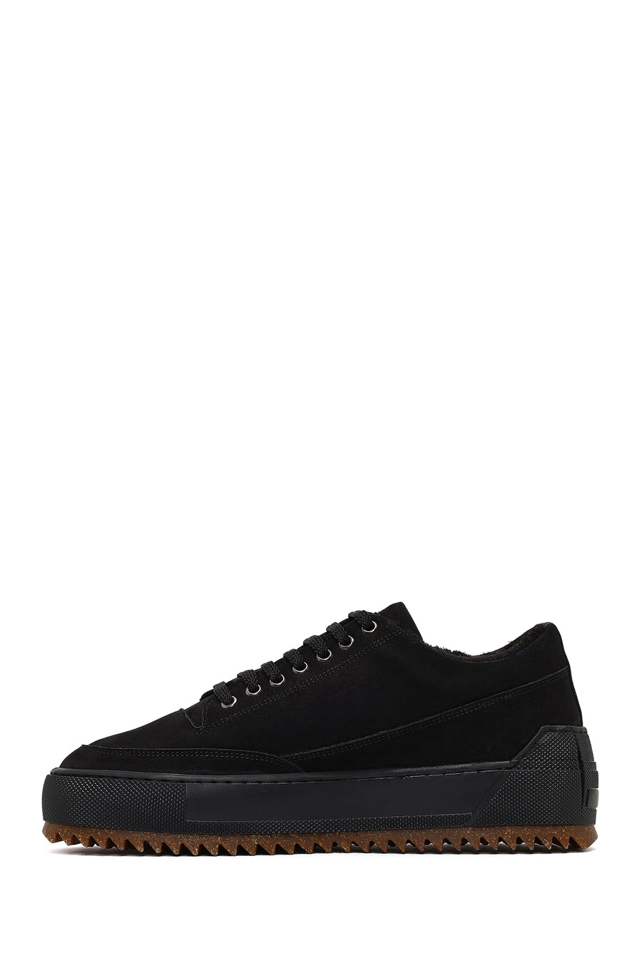 Male Black Lace-Up Thick-Soled Nubuck Leather Sneaker