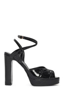 Women's Black Ankle Buckle Platform Thick High Heel Patent Leather Sandals | Derimod