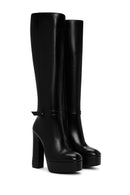 Women's Black Platform High Heel Leather Boots | Derimod