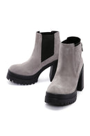 Women's Gray Suede Leather High Heeled Platform Boots | Derimod