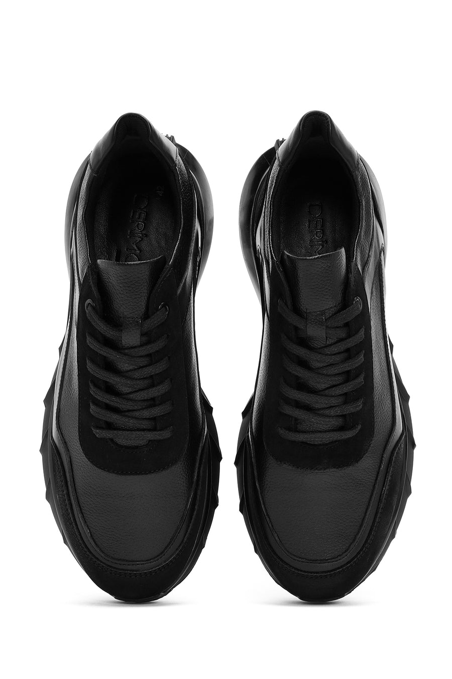 Erkek Siyah Bağcıklı Kalın Tabanlı Deri Casual Sneaker