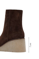 Woman Brown Zippered Wedge Heel Suede Leather Boat | Derimod