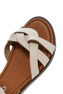 Women's Beige Ankle Strap Leather Bodrum Sandals | Derimod