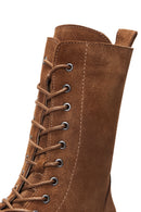 Women's Tan Suede Leather Zippered Boots | Derimod