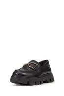 Geox Women's Black Vilde Buckle Detailed Leather Masculine Loafer | Derimod