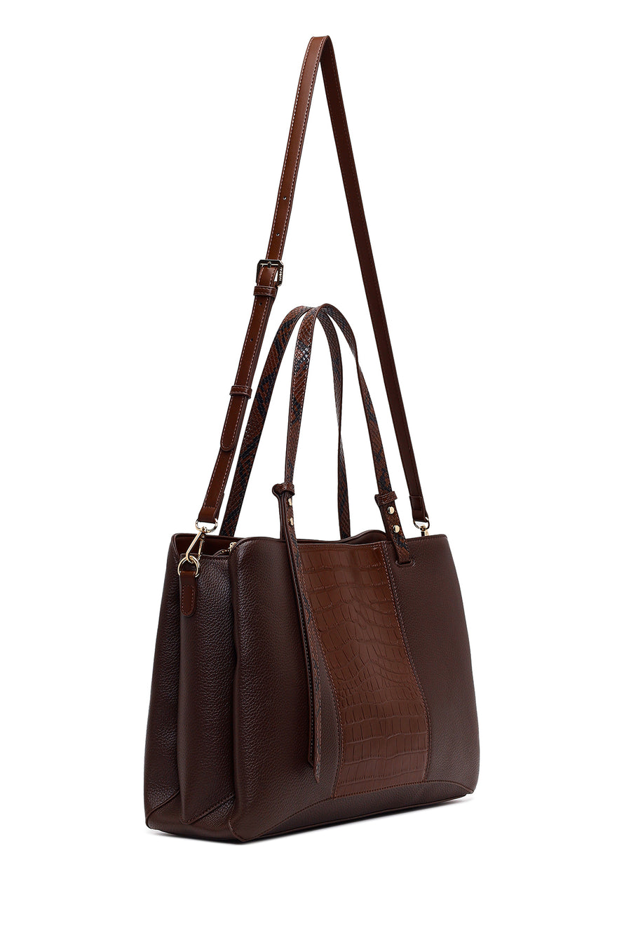 Woman Brown Long-Strap Patterned Shoulder Bag