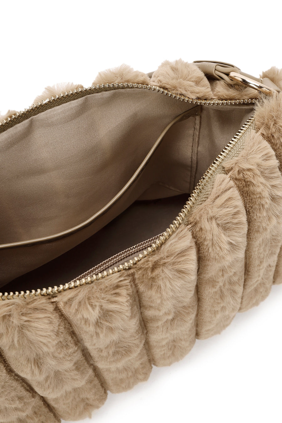 Women's Beige Accessory Detailed Plush Shoulder Bag