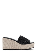 Women's Black Wedge Heeled Slippers | Derimod