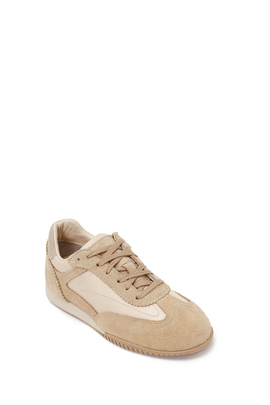 Woman Beige Lace-up Suede Leather Sneaker