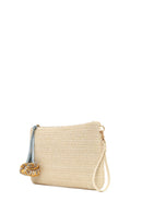 Woman Light Beige Wicker Clutch Bag with Long Chain Strap | Derimod