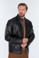 Ford (Plus) Men's Black Leather Jacket | Derimod