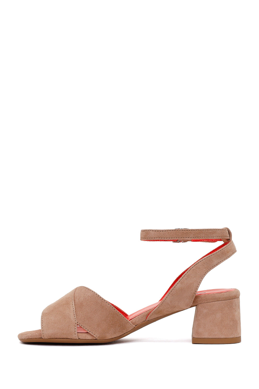 Derimod Gritti Woman Mink Ankle-Buckle Short Chunky-Heel Suede Sandal