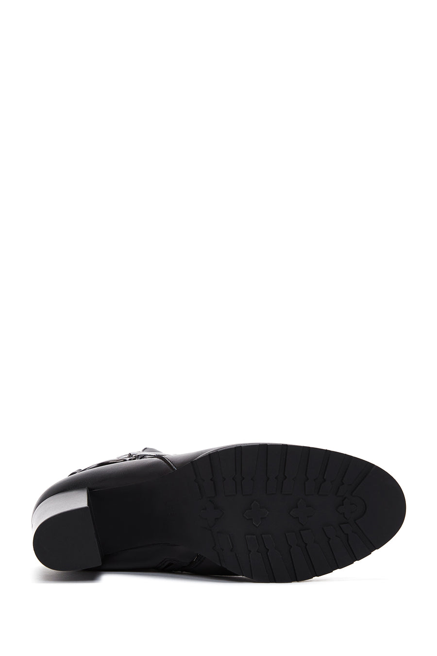Women's Black Zippered Buckle Heeled Boots